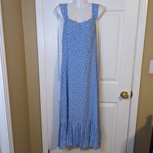 Lush Blue w/Daisies Sweetheart Neckline Ruffled Sleeveless Straps Maxi Dress - L